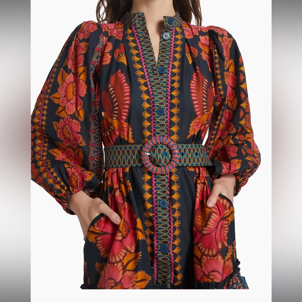 Farm Rio Ainika Puff-Sleeve Cotton Minidress
